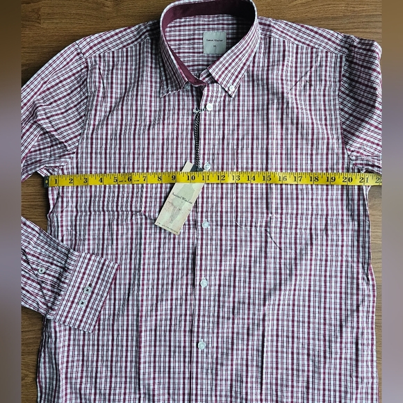Samuel Windsor Red White Plaid Long Sleeve Mens Medium Button Down Dress Shirt - Picture 10 of 14